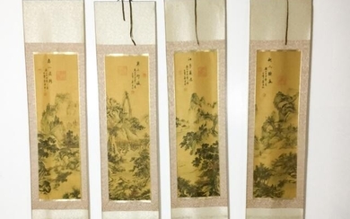 4 Chinese Landscape Painted Silk Scrolls
