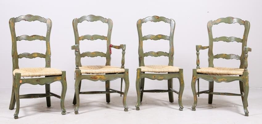 (4) Country French style distressed painted dining