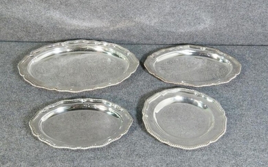 4 MARKED TIFFANY & CO SILVER PLATED GRADUATED TRAYS & 1