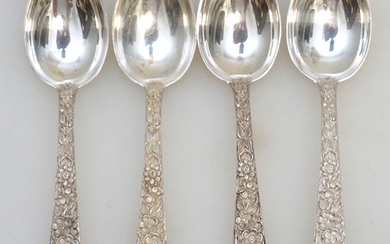 4 STERLING REPOUSSE S. KIRK AND SON DEMITASSE SPOONS
