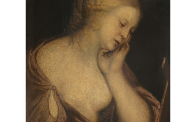17th Century school Saint Mary Magdalene oil on panel 25x18 cm. in a 17th Century frame (defects and restorations)