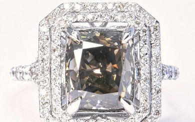 4.52 ctw GW Fancy Dark Yellow Brown VS2 - 14 kt. White gold - Ring - 3.92 ct Diamond - Diamonds