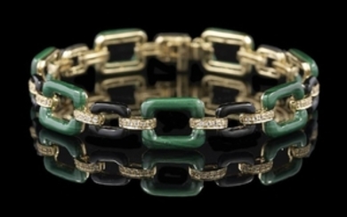 Malachite, Onyx and Diamond Bracelet