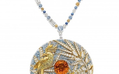 55035: Multi-Stone, Diamond, Platinum, Gold Necklace, F
