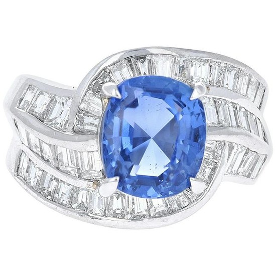 5.54 Carat GRS Certified Blue Sapphire and Diamond Ring