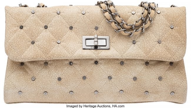 58035: Chanel Beige Quilted Patent Leather Reissue East