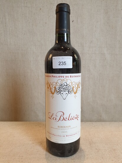 6 bottles La Bélière Baron Philippe de Rothschild 2003 Bordeaux...