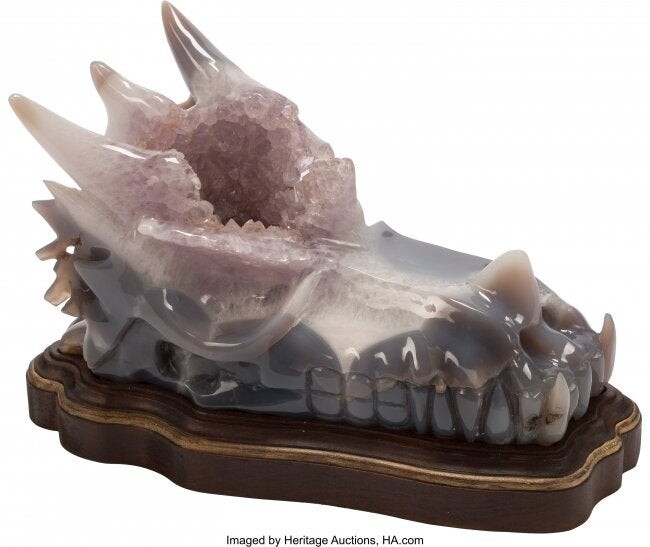 61435: A Carved Agate and Amethyst Head of a Mystical A