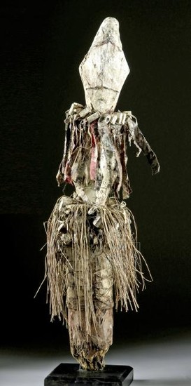 Rare Early 20th C. Ghana Wood & Grass Figure w/ Locks