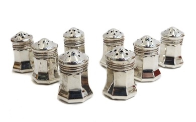 8 Cartier Sterling Silver Salt and Pepper Salt Shakers, Original Box
