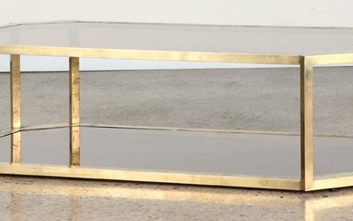 8-SIDED TWO TIER GLASS BRASS COFFEE TABLE C.1970