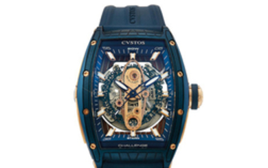 Cvstos, A Fine Blue PVD Coated Stainless Steel and Pink Gold Automatic Center Seconds Skeletonised Wristwatch with Date