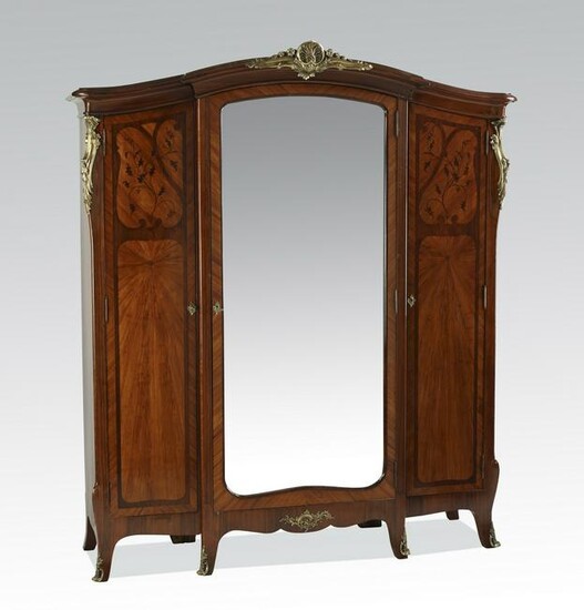 Louis XV style satinwood marquetry armoire, 95"h