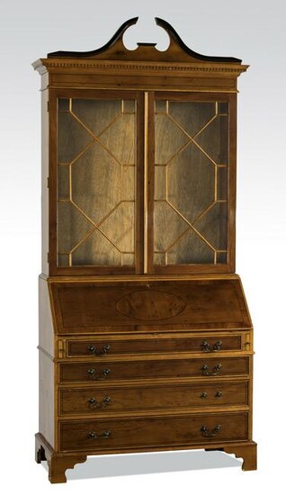 Empire style mahogany secretary bookcase, 89"h