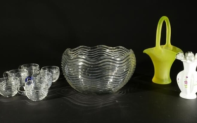 9 Duncan and Miller Glass Caribbean Clear Punch Set