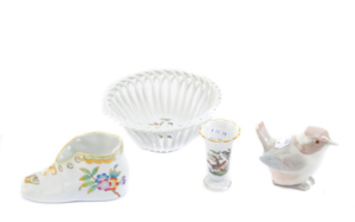 Herend porcelain shoe, basket, miniature vase
