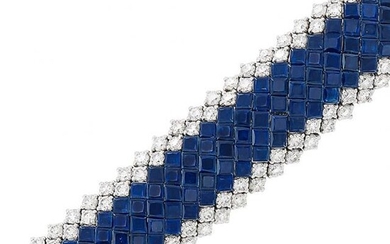 Platinum, Invisibly-Set Sapphire and Diamond Bracelet