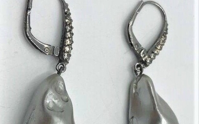 .925 Sterling Silver with CZ Large Faux Pearl Earrings