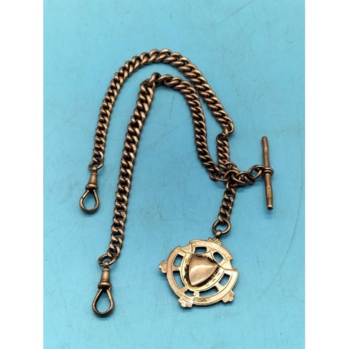 9ct Double Albert Chain and 9ct Gold Fob. 61.8 Grams.