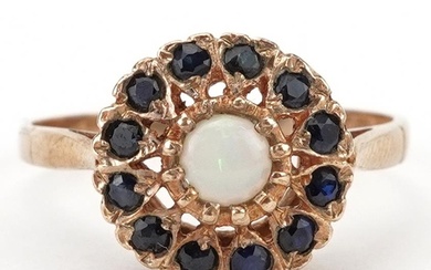 9ct gold cabochon opal and black spinel cluster ring with pi...