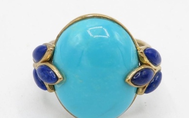 9ct gold enhanced turquoise & lapis lazuli dress ring (5.5g)...