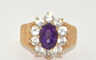 9ct gold ladies antique set Amethyst ring in the halo style ...