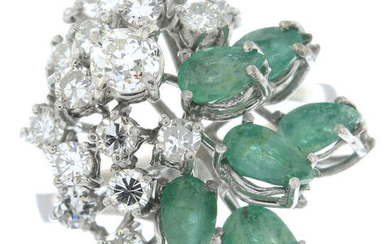 A 14ct gold emerald and brilliant-cut diamond dress ring.