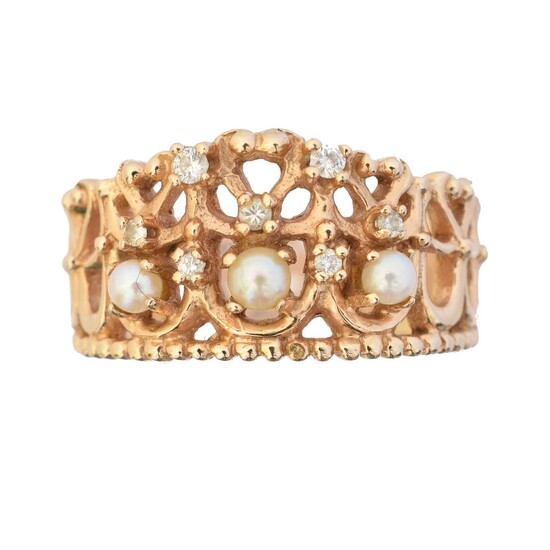 A 14ct gold seed pearl and diamond dress ring