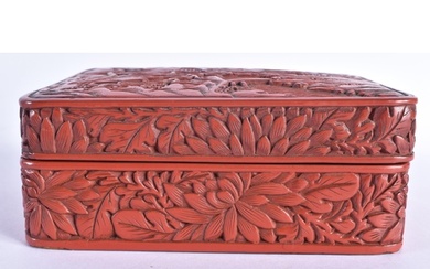 A 19TH CENTURY CHINESE CARVED CINNABAR LACQUER BOX AND COVER...