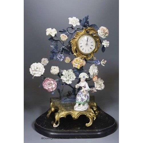 A 19th century and later Continental porcelain and ormolu fl...