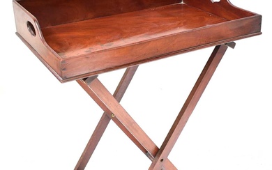 A 19th century mahogany butler's tray on folding stand, 99...