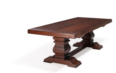 A 20th century Baroque style solid oak refectory table. H. 78. L. 240. W. 110 cm.
