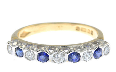 A 9ct gold diamond and sapphire half eternity ring.