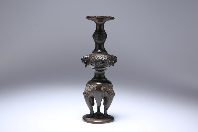 A CHINESE BRONZE STAND, of knopped baluster form, the