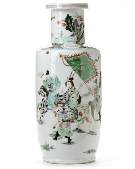 A CHINESE FAMILLE VERTE ROULEAU VASE, CHINA, 20TH