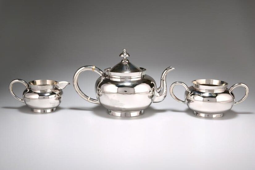 A CHINESE SILVER THREE PIECE TEA SERVICE, by Wang Hing