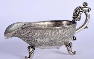 A CHINESE WHITE METAL SAUCEBOAT. 173 grams. 12 cm wide.