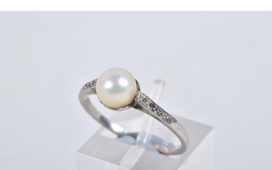 A CULTURED PEARL AND DIAMOND RING, set with a cultured pearl...