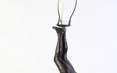 A Cast Iron Bronze Finish Lady Figural Table Lamp (H 60cm)