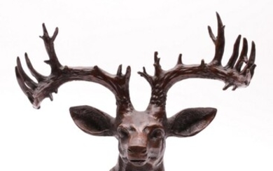 A Chinese Cast Metal Head of a Stag, With Bronze Finish (H:33cm)