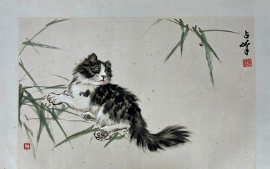 A Chinese Painting Cat and Bug by Liang ZhanFeng