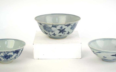 A Chinese blue and white bowl of flared form, externally...
