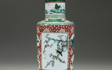 A Chinese famille verte rouleau vase, 19th century