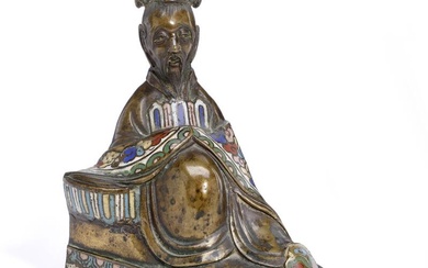 A Chinese partly cloisonné figure of a scholar. 19th century. Weight 1474...