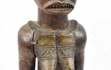 A Chokwe, Angola, brass detailed figure raised on contemporary display...