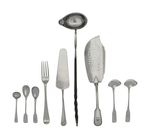 A Collection of English Silver Flatware and Serving