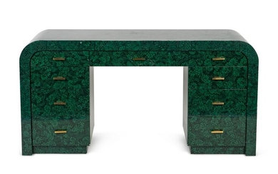 A Contemporary Green and Black Lacquer Pedestal Desk