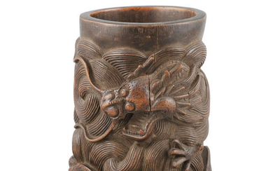 A DEEPLY CARVED ‘DRAGON’ BAMBOO BRUSHPOT China, Late...