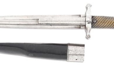 (A) DUMOUTHIER DOUBLE-BARRELED PERCUSSION KNIFE PISTOL WITH SCABBARD.