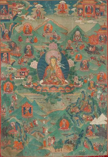 A FINE THANKA OF PADMASAMBHAVA WITH EPISODES OF HIS LIFE.